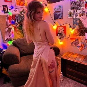 Beautiful champagne long silky dress.